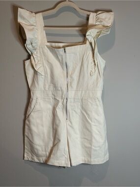 Cream Denim Ruffle Strap Romper